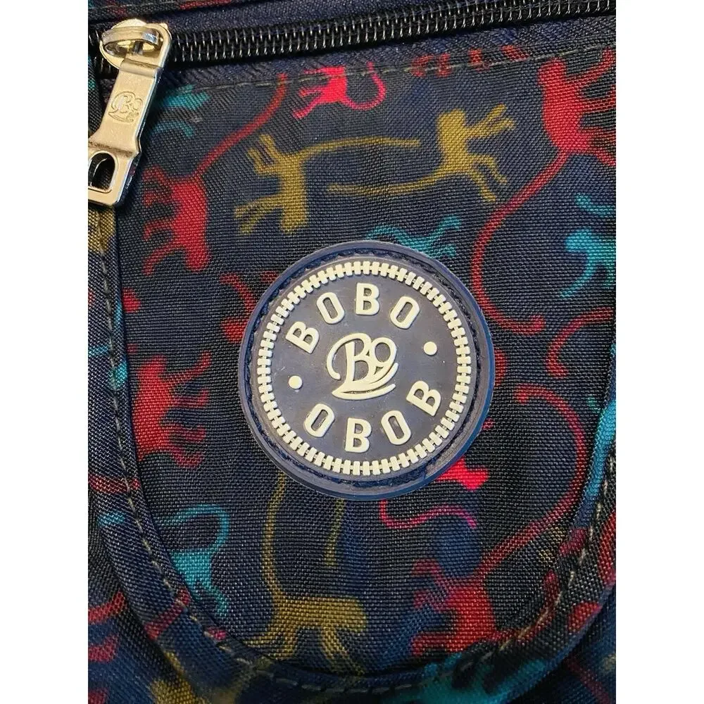 Bobo Obob Monkey Print Sling Backpack Crossbody Bag 4 Pocket Blue Colorful